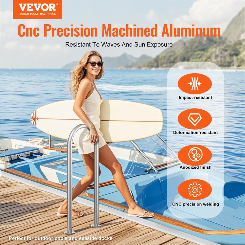 36 X 13 Inch Aluminum Pool Handrail with Base Plate