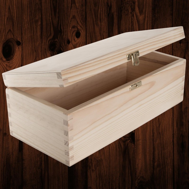 WooDeeDoo Oblong Wooden Storage Box with Hinged Lid and Clasp