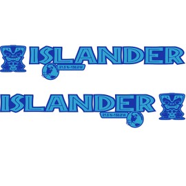 2 x Light Blue/Blue Islander Edition Hood Decal Beach Club Tiki Man Vinyl Graphic Full Color Fits Jeep Wrangler