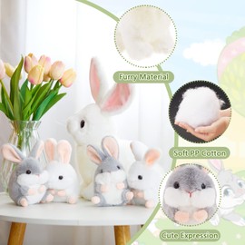 Woanger 5 Pcs Bunny Stuffed Animal 1 Large Mommy Bunny Plush with 4 Plush Small Baby Rabbit Toy Lovely Realistic Bunny Plush Animal Doll Kids Stuffed Animals Toys Easter Gifts for Babies Boys Girls