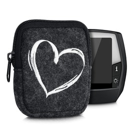 kwmobile Case Compatible with Bosch Intuvia – Case E-Bike Computer Protective Bag – Felt in White Dark Grey Heart Brush