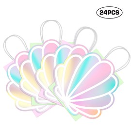 24 Pack Sea Shell Gift Bags For Mermaid Goodie Bags Party Favor Iridescent with Handle for Under The Sea Party Summer Ocean Beach Celebration Supplies