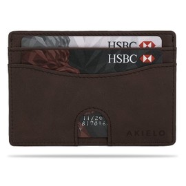 AKIELO Kartenetui mit RFID Schutz und Geschenkbox – Minimalistisch Herren Geldbörse – Kompakte und Schlanke Wallet (Echo - Dunkle Mokka Ausgabe)