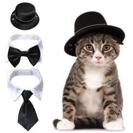 HACRAHO Dog Top Hat and Bow Tie, 3 Pieces Pet Top Hat and Pet Bowtie Pet Neck Bows Adjustable Formal Collar Neck Tie for Small Dogs