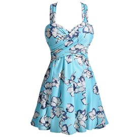 print flower designer swimwear sport athletic one piece beach wear printed cover tummy bathing skirts for women,Medium Aquamarine Floral,X-Large / 10-12