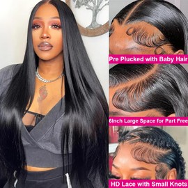 13x6 HD Lace Front Wigs Human Hair for Black Women Glueless Wigs Human Hair Pre Plucked with Baby Hair Straight Lace Frontal Wigs Human Hair for Black Women with Removable Elastic Black Band 22 Inch