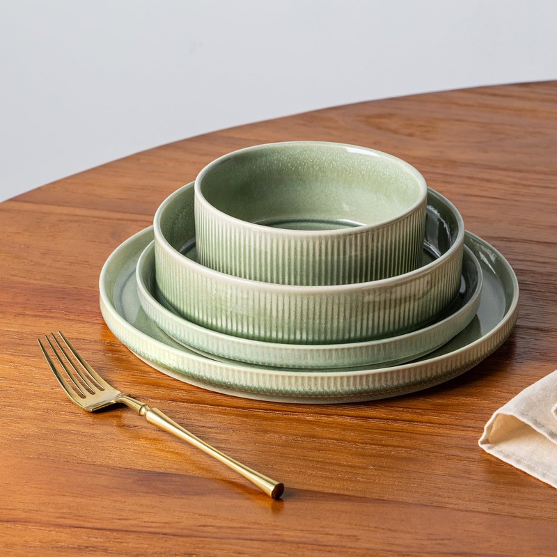 GBHOME Stoneware Dinnerware Sets for 4,Round Reactive Glaze Ceramic Plates