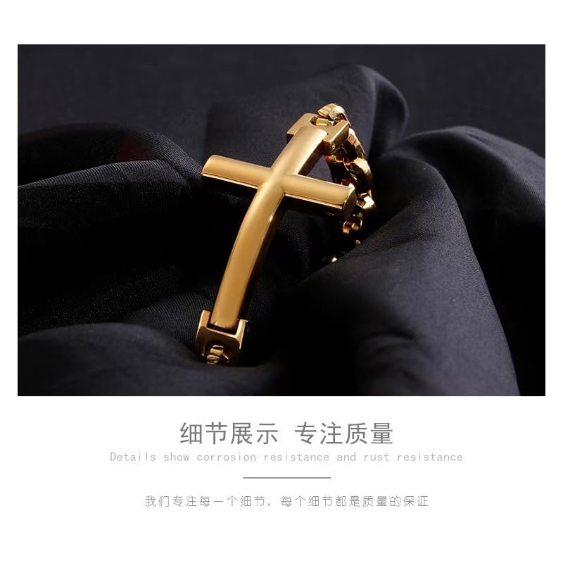 MOOSKI Mens Cross Bracelet,316L Stainless Steel Gold Chain Link Bracelet