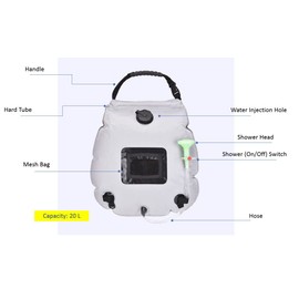 OYSTERBOY Portable Solor Shower Water Bag Size 20L/5 gallons with Shower Head On-Off Switchable for Camping Hiking Swimming Kayak Boat Trip (Grey)