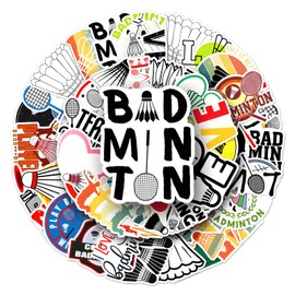 Sports Stickers for Teens Kids, Volleyball Basketball Baseball Lacrosse Golf Ball Tennis Badminton Stickers for Water Bottles Laptops Guitars Luggage Bullet Journaling Scrapbooks (Badminton 50Pcs)