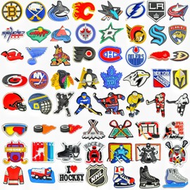 60pcs Hockey Shoe Charms, Hockey Teams Shoe Accessories, Assorted Non-Repeating Ice Hockey Sports Shoe Charms, PVC Sports Shoe Charms, For Girls Boys Teenagers Birthday Party Gifts