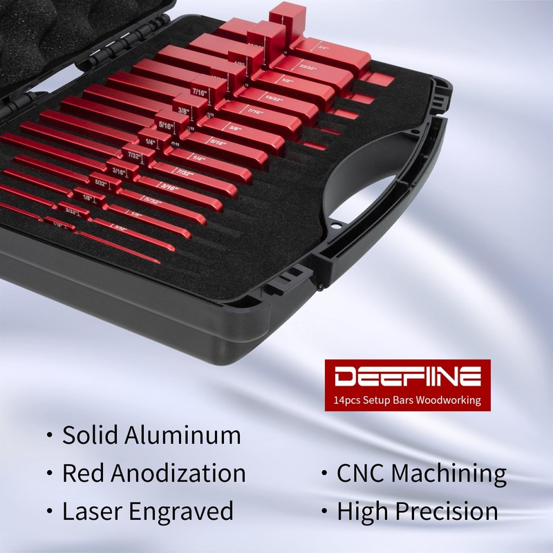 DEEFIINE Router Table Setup Blocks Woodworking,14pcs Aluminum Precision Setup Bars