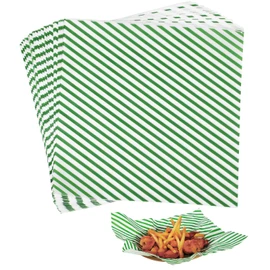 KIKISML 100 PCS Deli Paper Sheets 12 * 12 Inch, St Patricks Day Food-graded Greaseproof Paper Food Basket Liners for Sandwiches, Burgers, Fries Wrapping Paper for Party, Festival and Outdoors - Green
