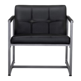 Studio Designs Home Modern Accent Chair Camber Mid-Century, Pewter Grey Metal Frame & Black Bonded Leather