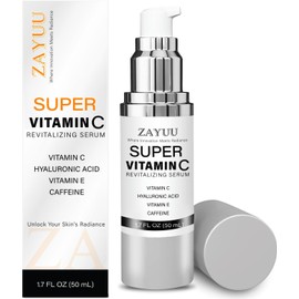 Suero facial con súper vitamina C para pieles maduras: fórmula hidratante antienvejecimiento todo en uno con vitamina C, ácido hialurónico, vitamina E y cafeína, suero reafirmante facial para