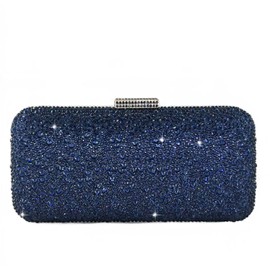 Boutique De FGG Navy Blue Crystal Clutch Purse for Women Formal Evening Handbags Wedding Party Rhinestone Clutch Bag, Mini, Navy Blue, Mini