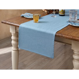 DAPU Tischläufer aus reinem Leinen, 40 x 180 cm, 100 % französisches Flachs, dekorativ, weich, Blau