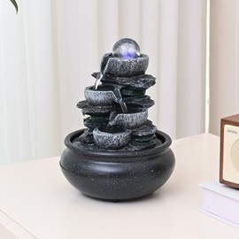Tabletop Fountain Indoor Waterfall Meditation Fountain,Desktop Water Feature with LED Light for Home Office Bedroom Relaxation (26002)