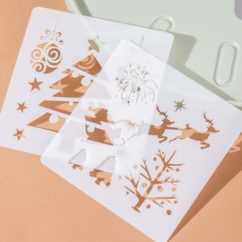 Christmas Stencils Template - Pack of 12 Merry Christmas,Santa Claus,Christmas Tree,Snowflakes,Bulbs,Reindeers for Christmas Decoration 5X5 inch DIY Craft Template Cookie Stencils