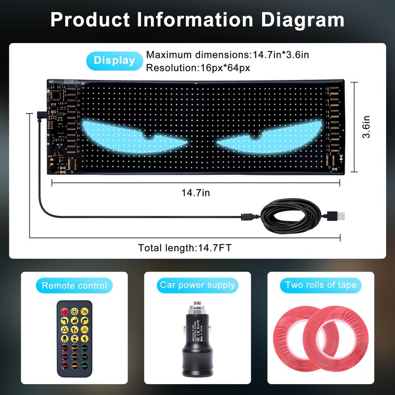 Ligrel 2PCS 14.7"x3.6" LED Eyes for Car Windshield - Devil