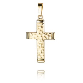 JEVELION Pendant Cross in Distinctive Hammered Look Gold Cross for Women, Men and Children as a Necklace Pendant + Jewellery Case, Yellow Gold