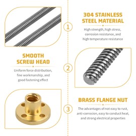 2-Piece 200mm Tr8x8 Thread Spindle Set with Acme Thread for Z Axis Control in 3D Printers and CNC Machines