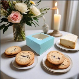 Generic 30Pcs (6x6x3 in) Mini Cake Boxes+2 stickers with Display Window for Gift Giving, Bakesale, Cupcakes, Dessert, Cookies, Pie, Macaroons, Donuts, Pastry, Kraft Paper Material… (30Pcs blue)