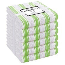 Cotton Clinic Set of 6 Vintage Stripe Cotton Kitchen Dish Towels 16x26, Tea Towels and Cleaning Towels, Kitchen Towels with Hanging Loop, Green White