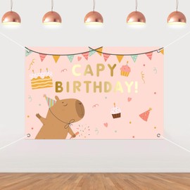 Cheereveal Pink Capy Theme Birthday Backdrop 3 x 5ft, Cartoon Capybara Background Poster for Girls Birthday Animals Party Hanging Decorations Indoor Outdoor