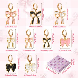 LieToi 9 Pairs Gold Bow Earrings for Women - Coquette Bowknot Hoop Drop Dangle Earrings Charms Pink Bow Trendy Stuff Bridal Shower Birthday Valentine’s Day Daily Gift