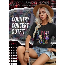 EVELUST Womens Country Concert Shirt - Cute Music Festival Graphic Tee World Tour Outfit Fan Lover Costume Letter Print Top(Black,XS,1146e)
