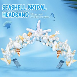 Atigy Seestern-Hochzeits-Tiara und Krone Muschel-und Perlen-Stirnband Strand-Braut-Haar-Accessoires für Frauen