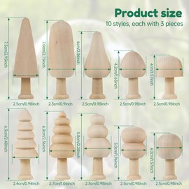 30Pcs Unfinished Wooden Trees DIY Unfinished Wood Mushroom Smooth Wood Painting Tree Toy Aesthetic Christmas Tree Decoration 10 Styles Wooden Craft Supplies Set for DIY Crafts