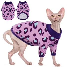 DENTRUN Sphynx Cat Clothes Hairless Cats Shirt Breathable Cat Daily Wear Sweater Pullover Kitten Leopard Print Vest Adorable Pajamas Jumpsuit Soft Apparel for Cat's Only