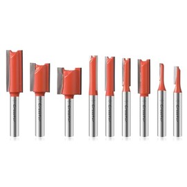 Crosstar 9Pcs Straight Router Bit Set 1/4" Shank, Carbide Straight Cut Router Bits for Woodworking, Includes 1/8", 5/32", 3/16", 1/4", 5/16", 3/8", 1/2", 5/8", 3/4" Cutting Diameters