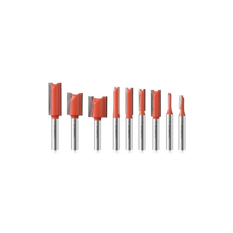 Crosstar 9Pcs Straight Router Bit Set 1/4" Shank, Carbide Straight