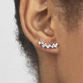 Jugielu Boho Cz Ear Climber Earrings Silver Gemstone Stud Earrings Crystal Ear Crawler Earrings Cz Square Earrings Sparkling Rhinestone Earrings Jewelry for Women