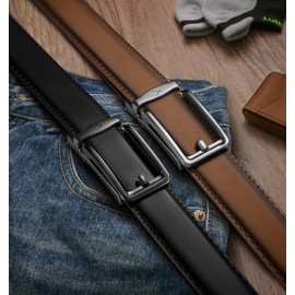 BULLIANT Men Ratchet Belt 2 Pack, Click Sliding Leather Belt Adjustable for Gift Men Dress Casual Jeans 1 3/8,Cut for Fit(Black/Tawny,36"-42" Waist Adjustable)
