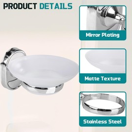 imposyu Soap Dish Soap Holder Soap Dish 10.5 cm Diameter Satin Glass and Chrome-Plated Stainless Steel Soap Dish with Holder, Soap Basket Wall Mount for Bathroom Kitchen