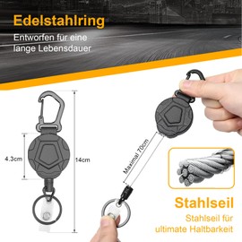 SURFOU Key Fob Extendable Steel Cable Carabiner Sturdy Two Lanyard Retractable Key Band with Drawstring Key Ring Extendable Yo-yo Strong Retractable Keychain Long for Children