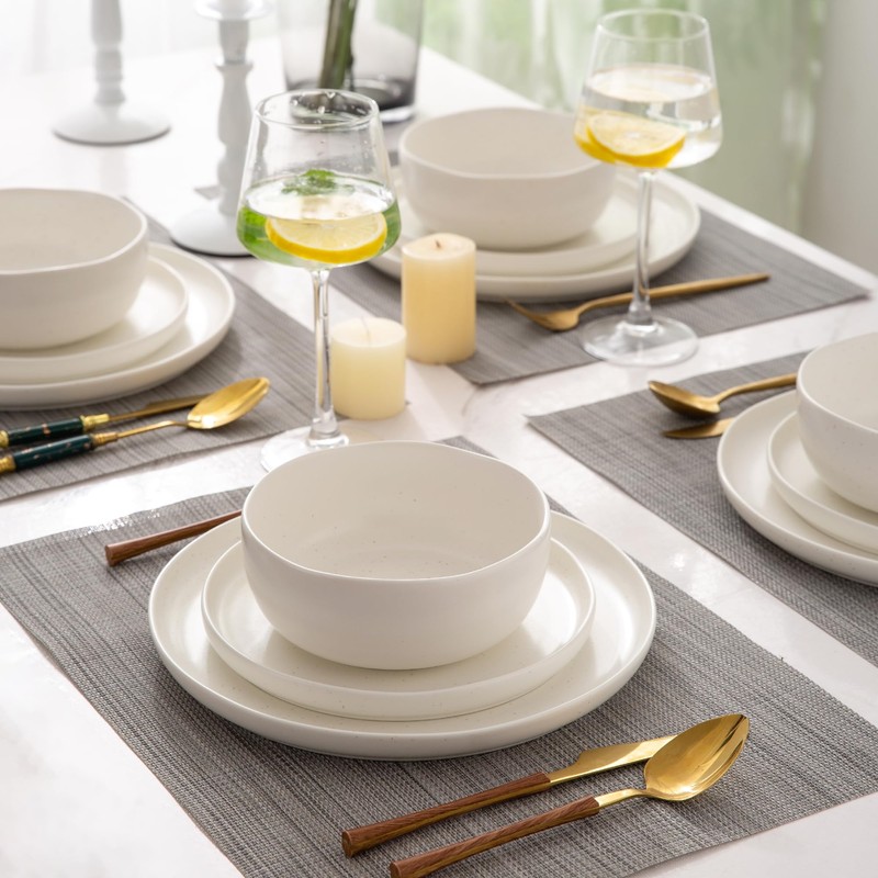 AmorArc Ceramic Dinnerware Sets, Wavy Rim Stoneware Plates and Bowls
