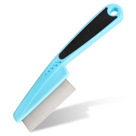 Flea Comb for Dogs and Cats - Lice Comb with Rubber Handle - Promotes Hair Growth and Removes Loose Hair, Knots, and Flakes Flea Brush for Pets - Good for Pet Owners, Vets, and Groomers (Blue)