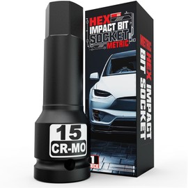 Aiourx 1/2" Drive 15 mm Hex Bit Metric Socket, H15 Allen Bit Socket, Premium Cr-Mo Steel, for Removing Loosening Hexagon Bolts