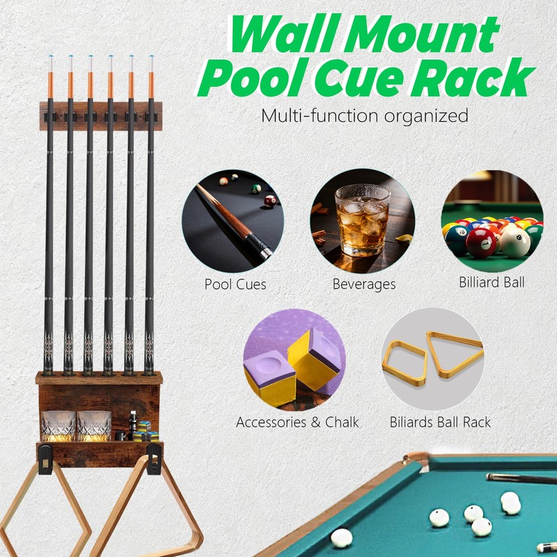 Pool Stick Holder Wall Mount, Pool Cue Set Holder for