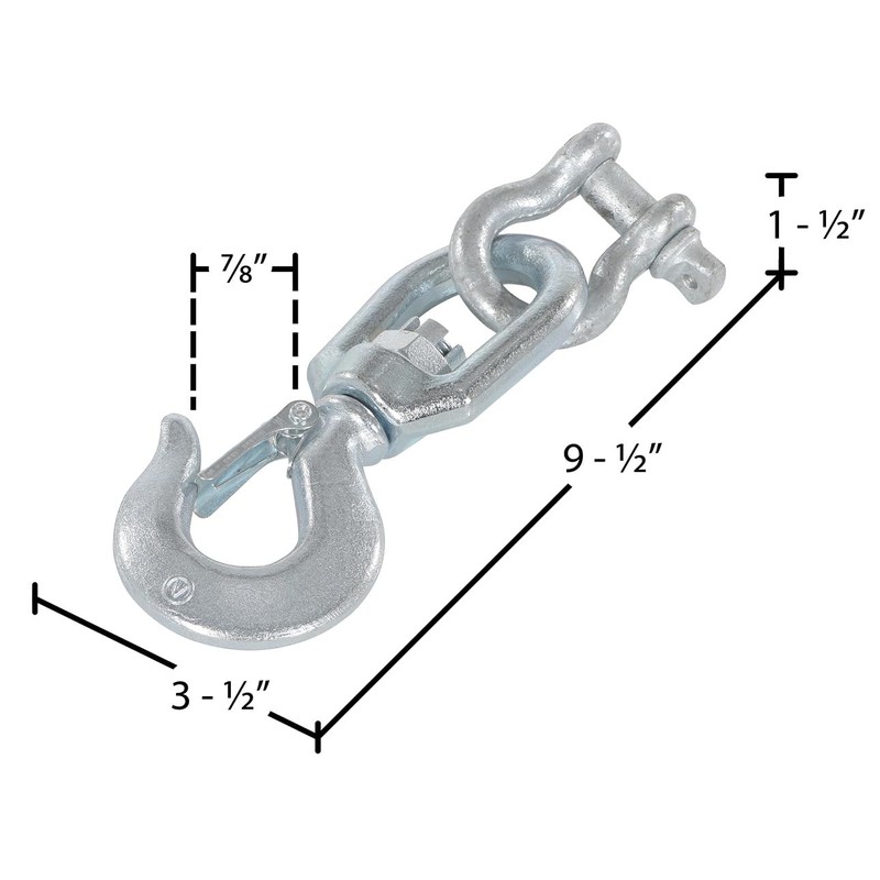 Vestil HOOK-S-4 Steel Swivel Hook with Shackle 4,000 Lb. Capacity