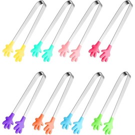 8PCS Silicone Mini Tongs, 5Inch Hand Shape Food Tongs, Colourful Serving Food, Ice Cube, fruits, Sugar, Barbecue (Palm) Utensils