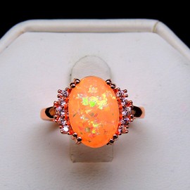 Kennedy Simulated Fire Opal Ring for Women by Ginger Lyne | Oval Cut October Birthstone Rose Gold Plated Statement Ring for Her | Fashion Jewelry for Women
