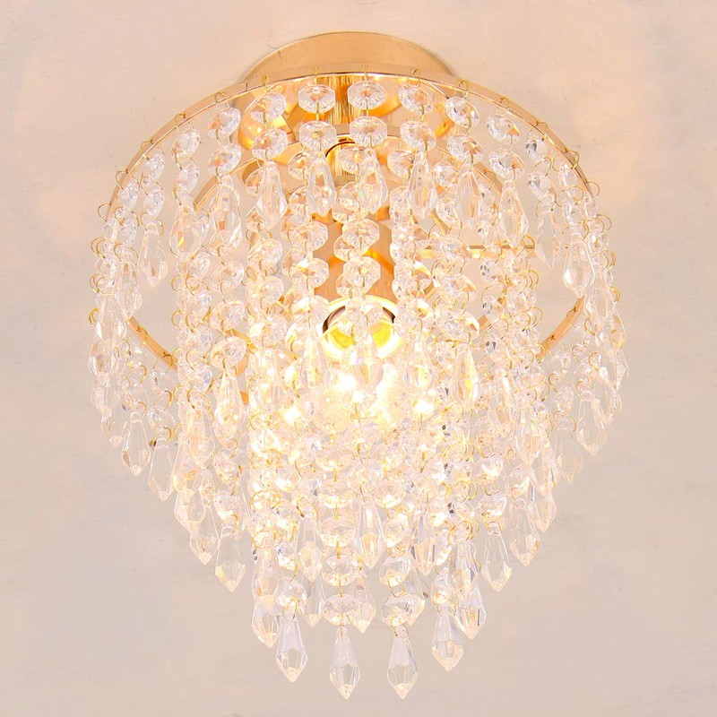FRIXCHUR Mini Size Crystal Chandelier Modern Flush Mount Ceiling Light