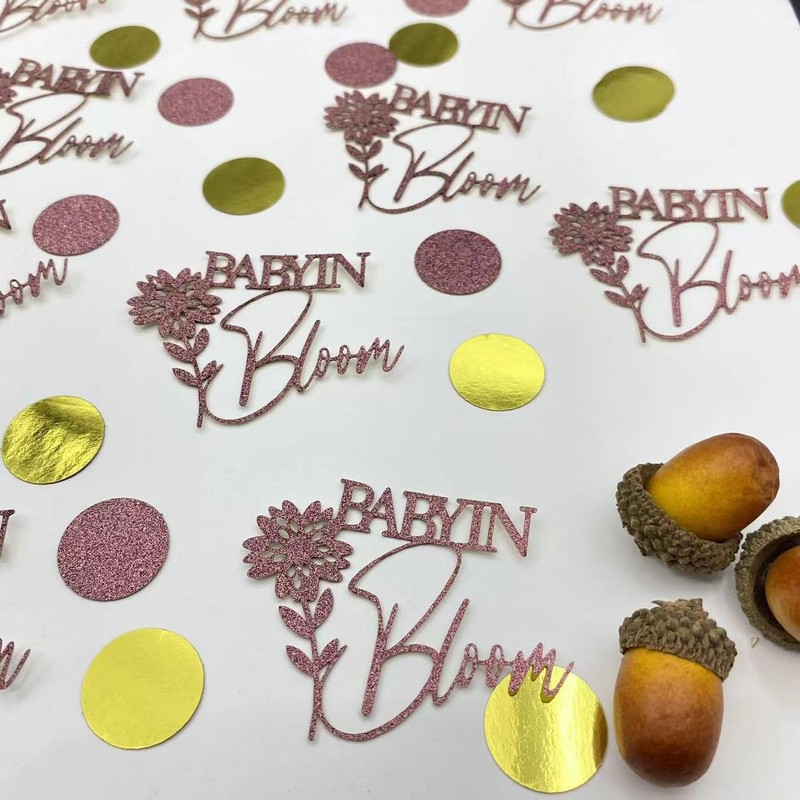 100 Pcs Golden Pink Baby Shower Confetti Scatter Decorations, Flower
