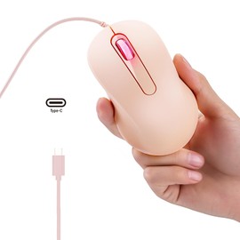 KeautFair Wired Usb-C Mouse,Type C Wired Optical Mouse Mute Click with 3 bottons, Wired Mouse For Laptop, Lightweight and Protable,Compatible with Windows, PC, Laptop, Desktop, Notebook(Pink)
